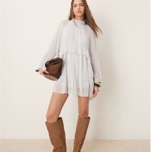 high neck ruffled mini dress in blue